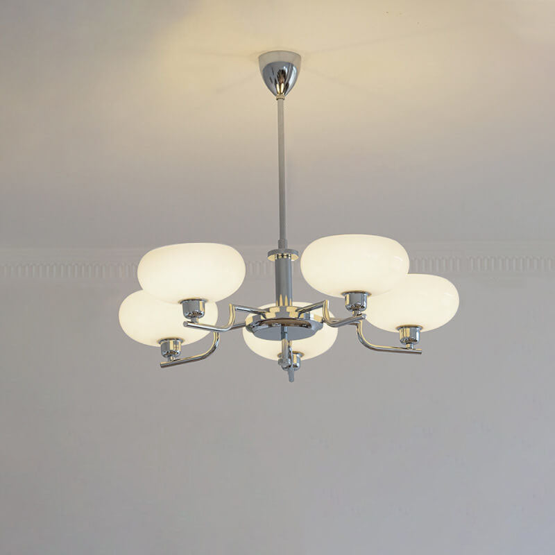 Traditional Vintage Milk White Glass Dome Chrome 3/5 Light Chandelier