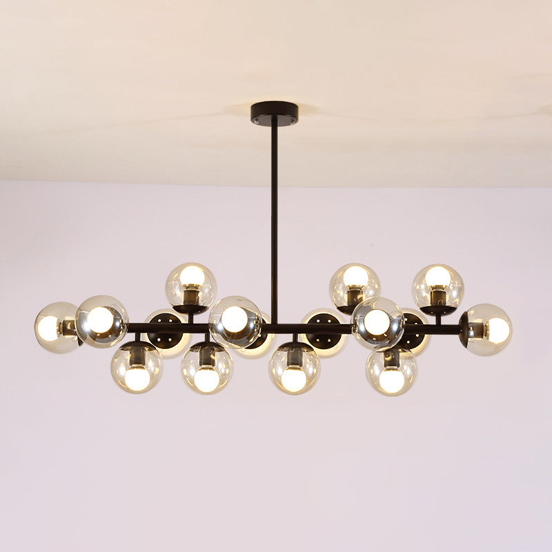 Modern Scandinavian Iron and Glass 16-Light Round Globe Chandelier for Dining Room