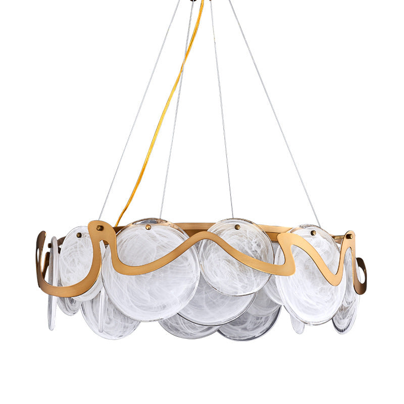 Modern Gold Finish Glass Cloud Texture Chandelier for Living Room 8/10 Lights