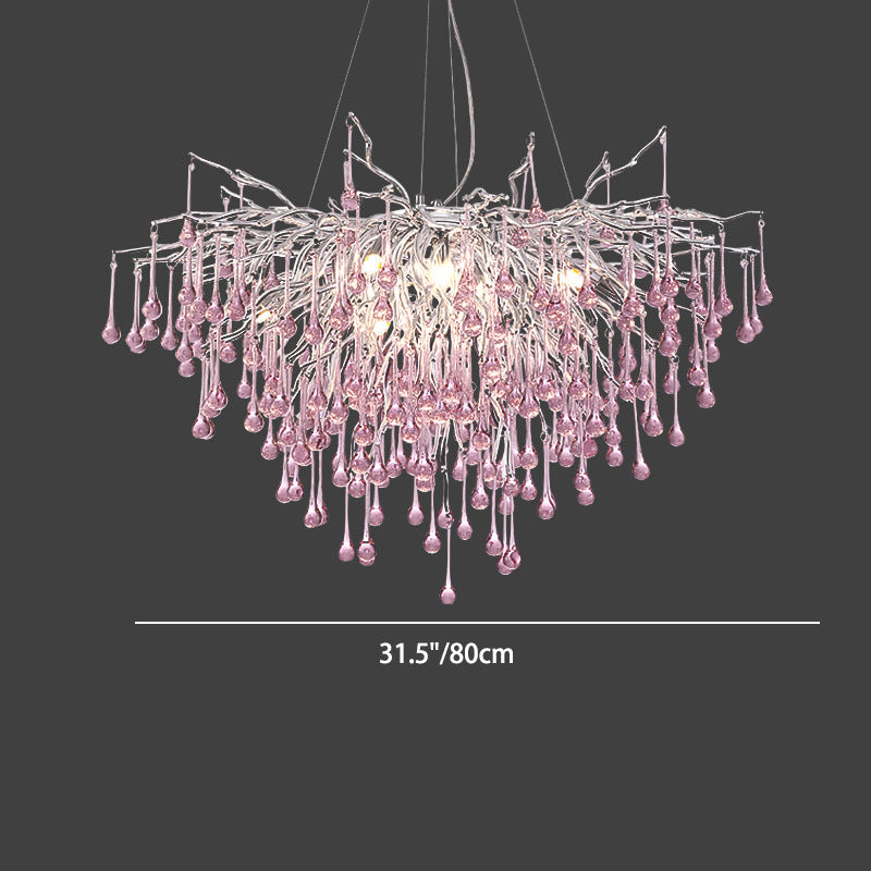 Modern Crystal LED Chandelier with Aluminum Branch Design for Dining Room