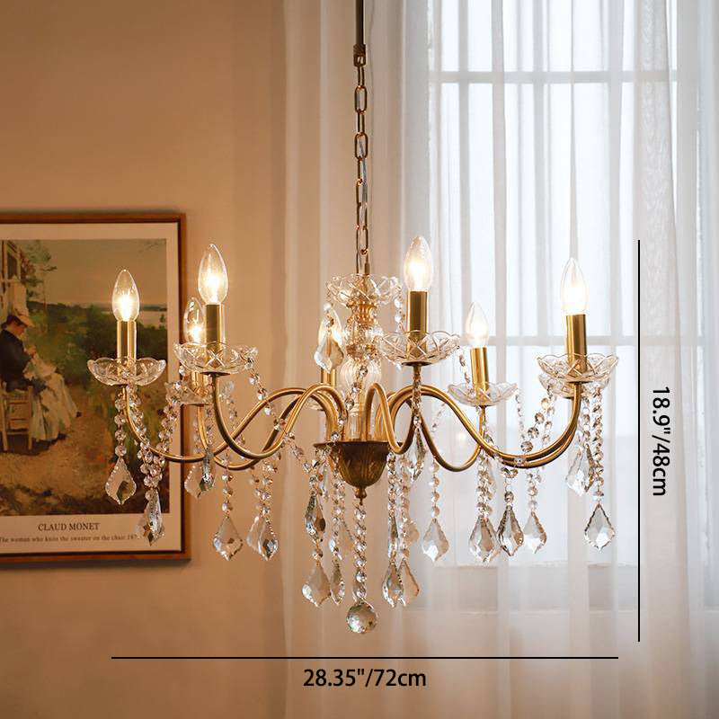Elegant Brass and Crystal 5/6/8-Light French Candelabra Chandelier for Living Room