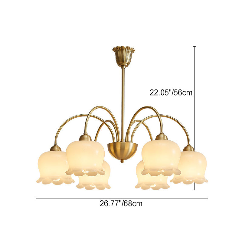 Vintage Floral Copper Glass Chandelier Light Fixture for Elegant Living Room