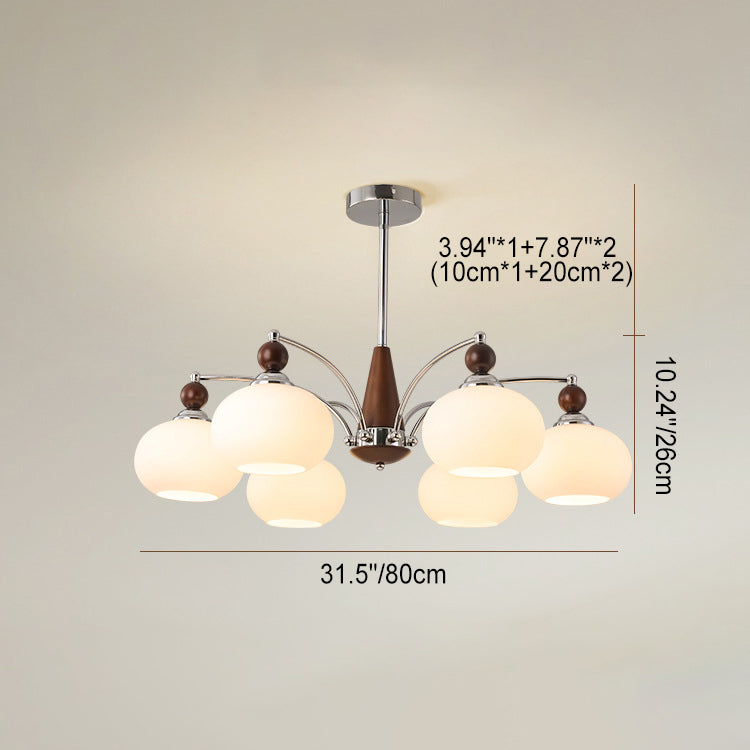 Modern Wood and Glass Round Chandelier for Living Room, 3/5/6/8 Lights