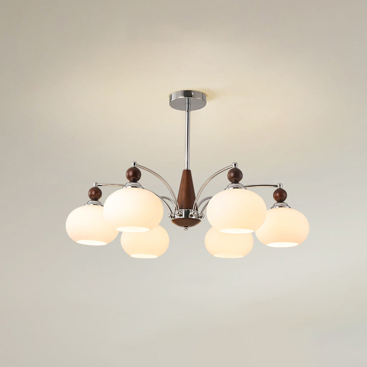 Modern Wood and Glass Round Chandelier for Living Room, 3/5/6/8 Lights
