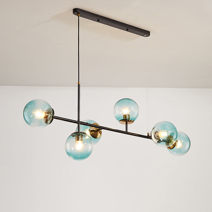 Modern Black Iron & Glass 6-Light Island Chandelier for Dining Room