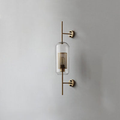 Industrial Iron Frame Wall Sconce with Cylinder Glass Shade for Bedroom
