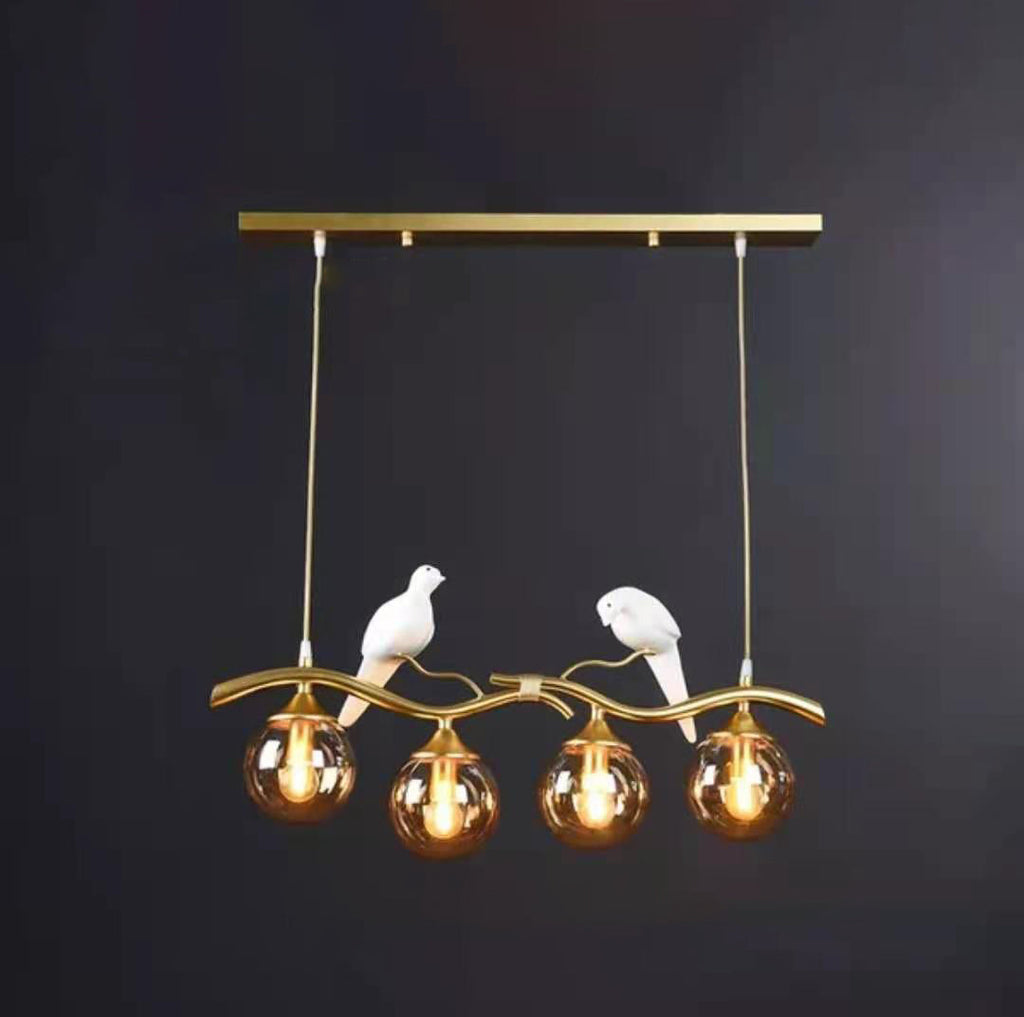Modern Resin and Glass 4-Light Chandelier for Living Room Island