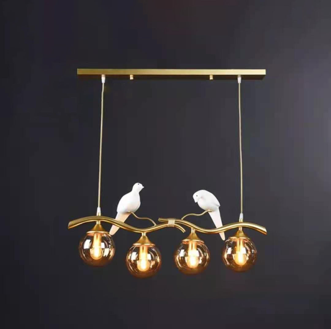 Modern Resin and Glass 4-Light Chandelier for Living Room Island