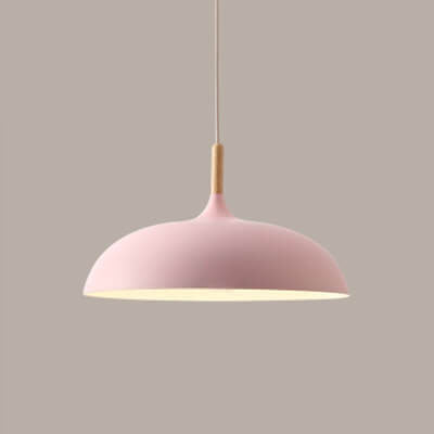 Sleek Black Metal and Wood Dome Pendant Light for Kitchen or Dining Room