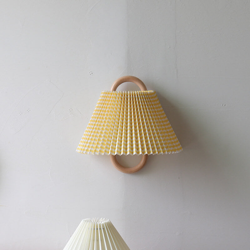 Contemporary Natural Wood Pleated Semi-Circle Wall Sconce for Living Room