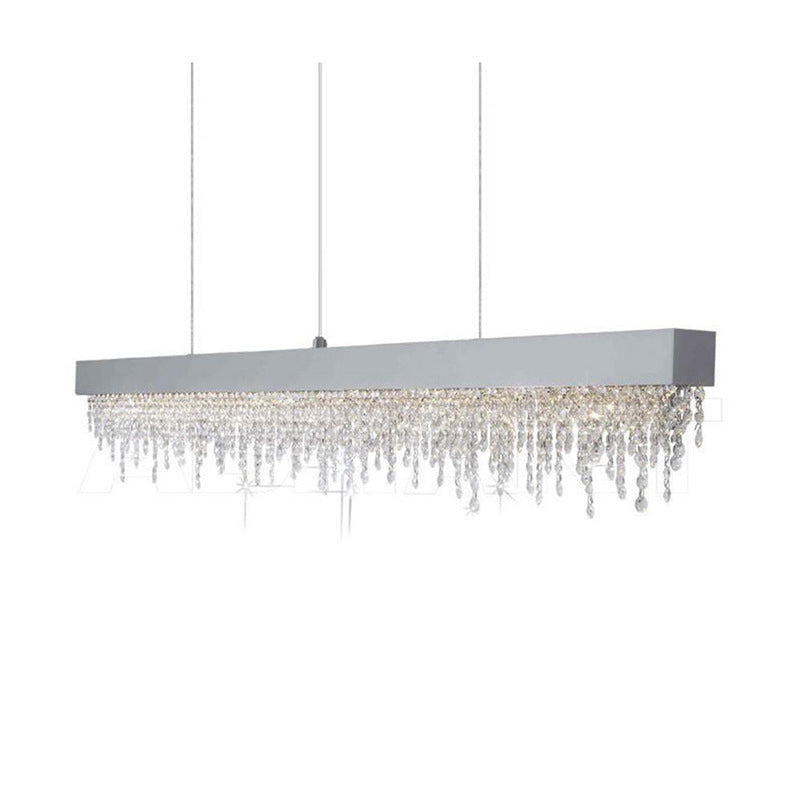 Elegant Silver Stainless Steel Rectangular Crystal LED Chandelier for Dining Room