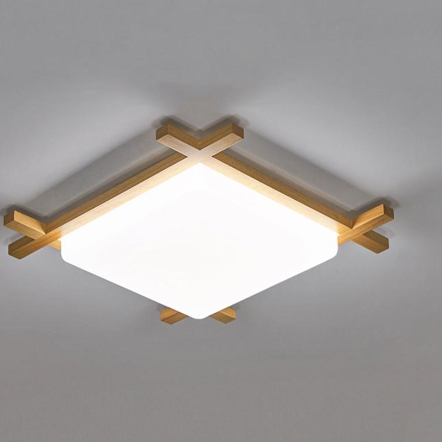 Elegant Japanese Wood and Acrylic LED Flush Mount Light for Bedrooms