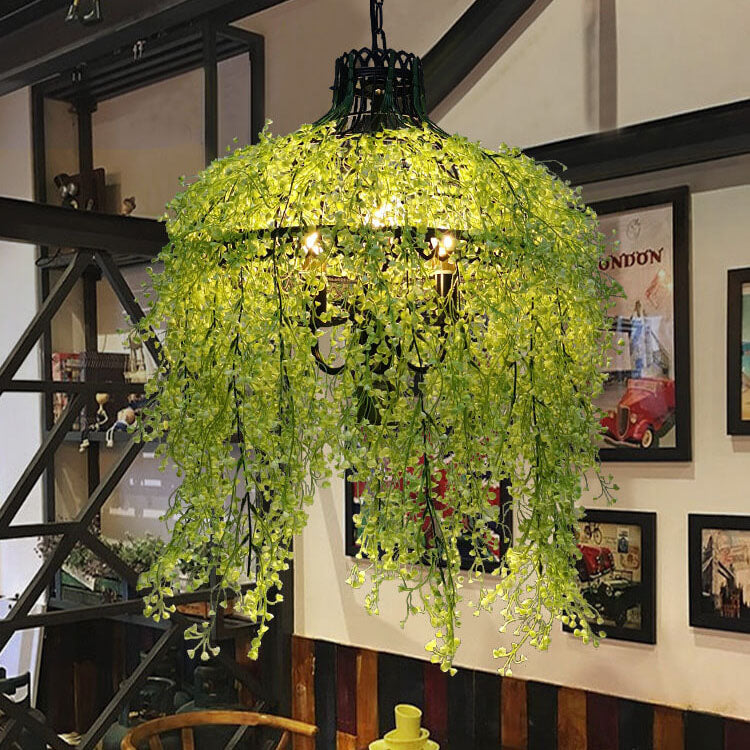 Elegant Green Leaf 3-Light Metal Chandelier for Dining & Living Room