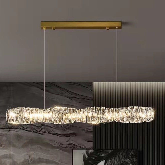 Sleek Silver Linear Crystal LED Chandelier Pendant for Dining Room Decor