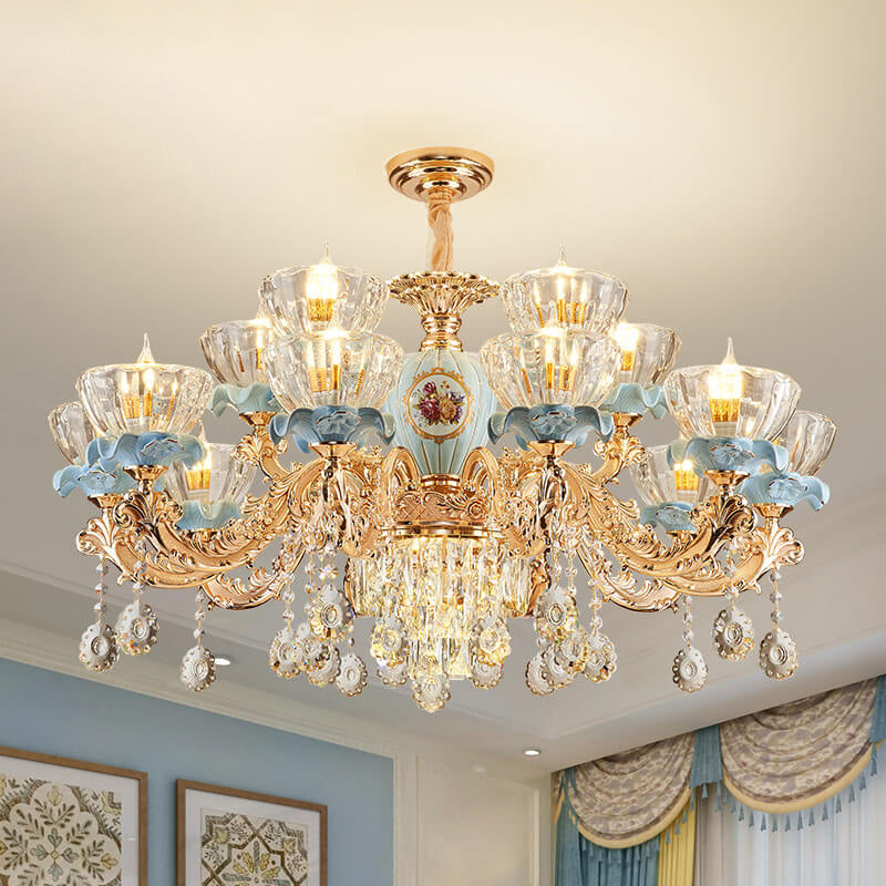 Elegant European Floral Crystal Chandelier in Zinc Alloy for Living Room