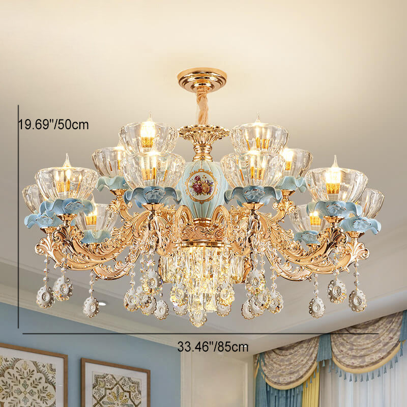 Elegant European Floral Crystal Chandelier in Zinc Alloy for Living Room