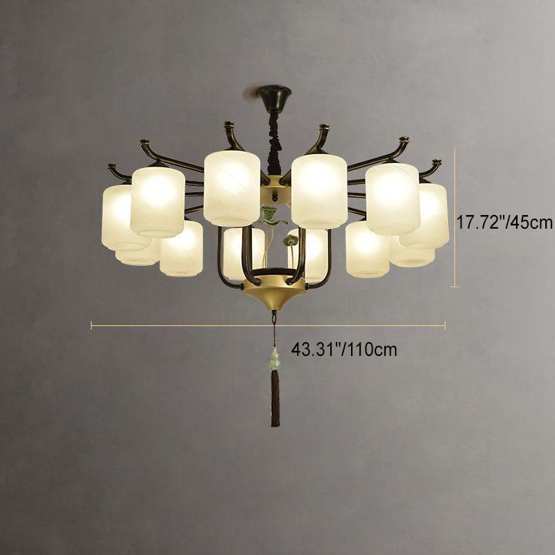 Elegant Traditional Chinese Iron Frame Chandelier with Glass Shade for Living Room