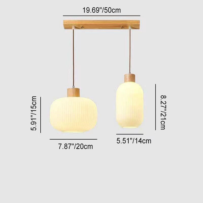 Rustic Japanese Wooden Strip Pendant Light for Living Room Island Lighting