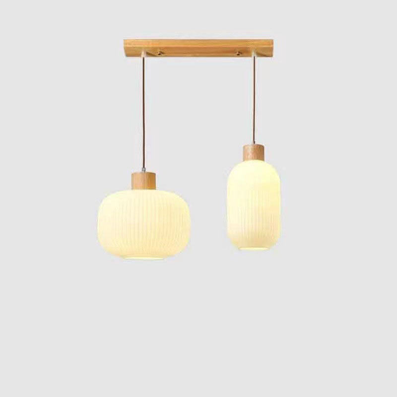 Rustic Japanese Wooden Strip Pendant Light for Living Room Island Lighting