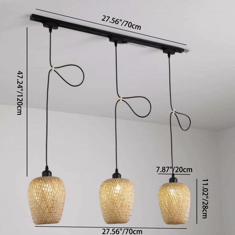 Modern Bamboo Woven Cylinder Chandelier Pendant Light for Living Room