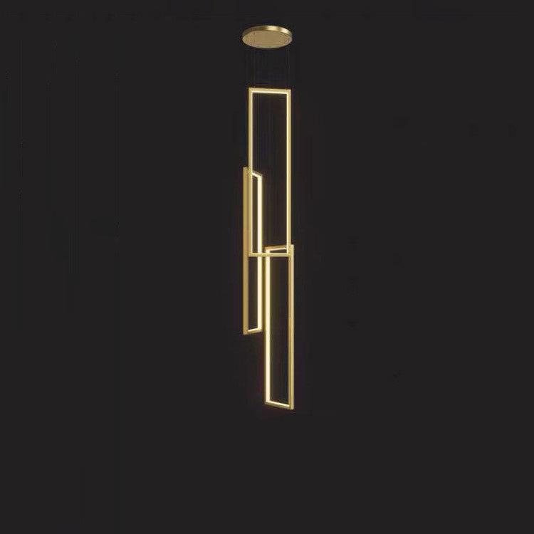 Sleek Black Minimalist Iron and Aluminum LED Chandelier for Stairway