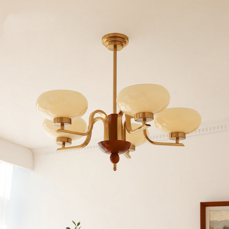 Antique Bronze Metal Glass Oval Round Chandelier for Living Room