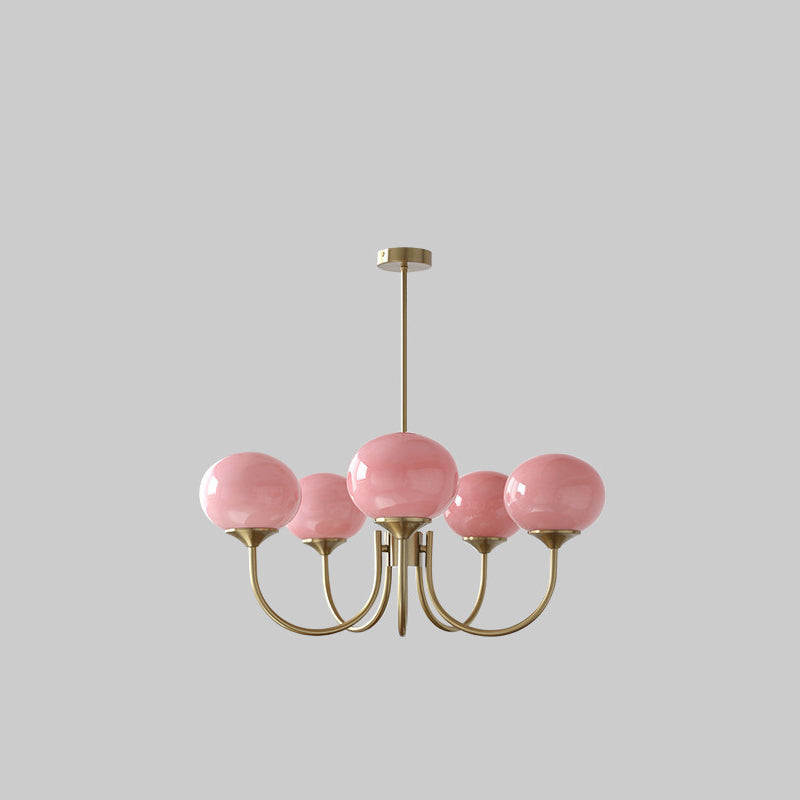 Modern Black Iron Oval Chandelier with Glass Shades for Living Room