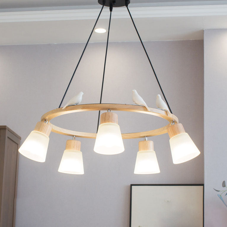 Nordic Minimalist Solid Wood 3/5-Light Chandelier for Living Room