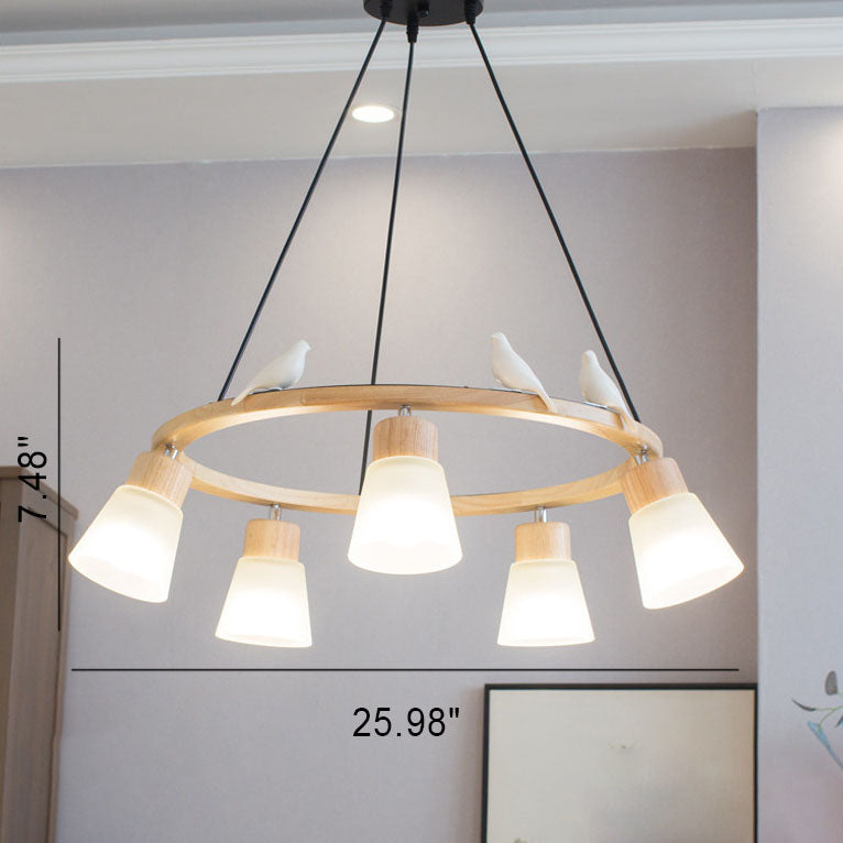 Nordic Minimalist Solid Wood 3/5-Light Chandelier for Living Room