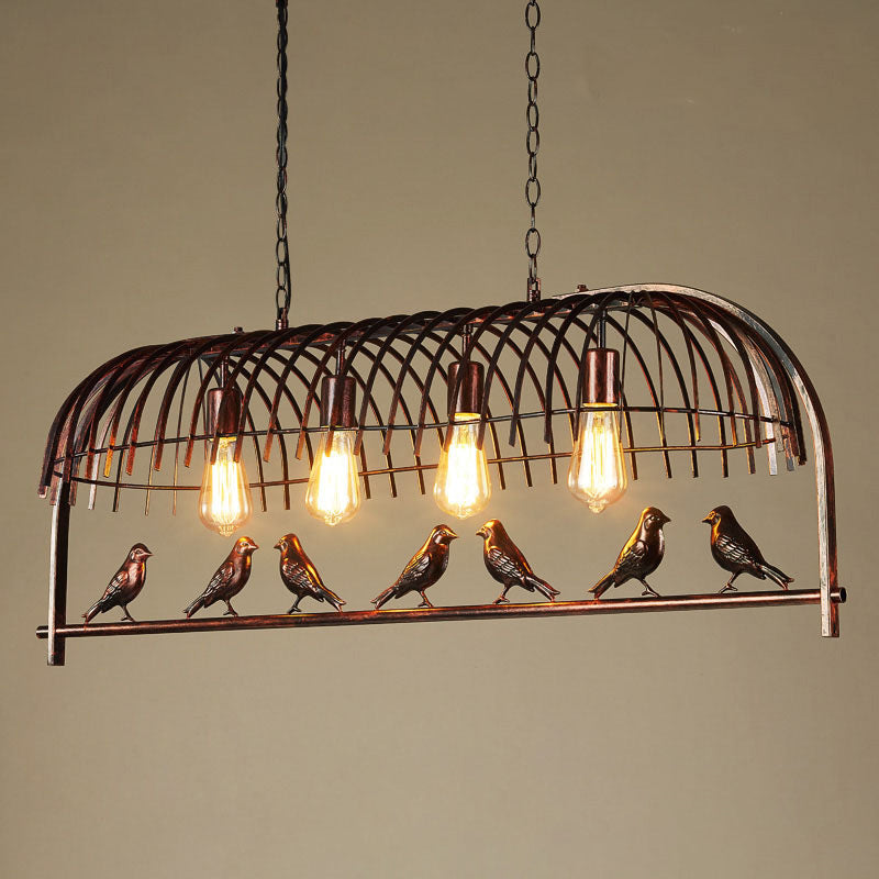Vintage-Inspired Black Iron 4-Light Bird Cage Chandelier for Dining Room