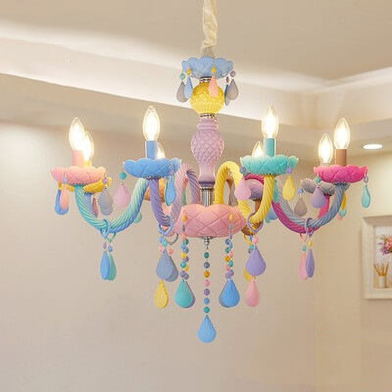 Modern Pink Princess Macaron Glass Chandelier for Kids' Bedroom
