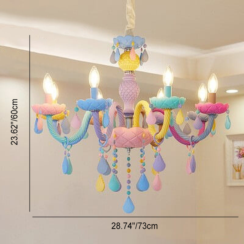 Modern Pink Princess Macaron Glass Chandelier for Kids' Bedroom