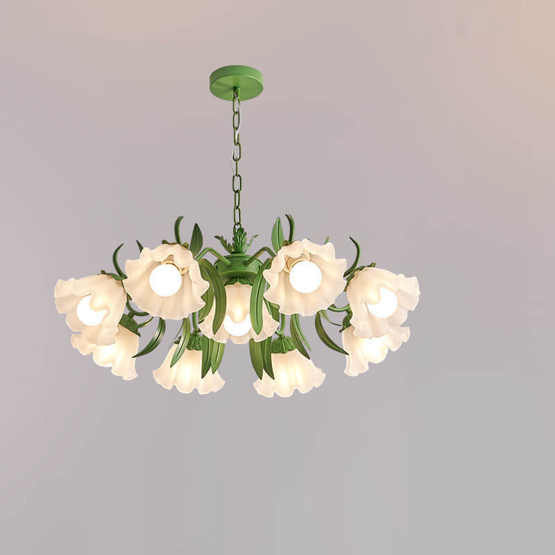 Modern Black Iron & Glass Bell Orchid Chandelier for Living Room 4-9 Lights