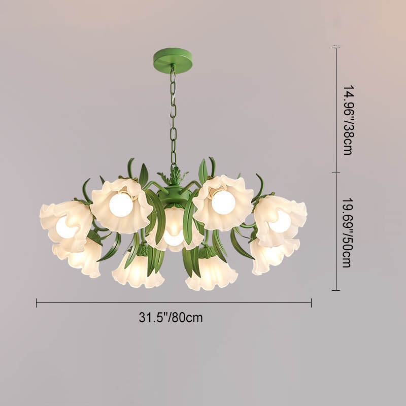 Modern Black Iron & Glass Bell Orchid Chandelier for Living Room 4-9 Lights