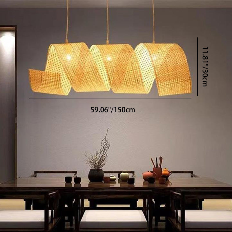 Elegant Bamboo Weaving Ribbon 2/3-Light Chandelier for Dining Rooms