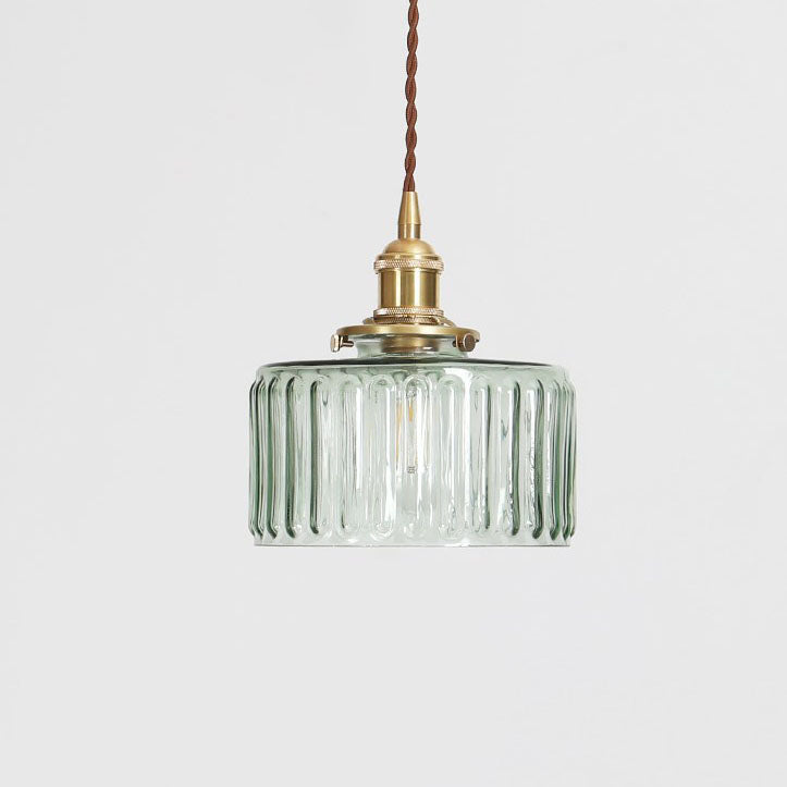 Traditional Japanese Brass Glass Round Pendant Light for Living Room