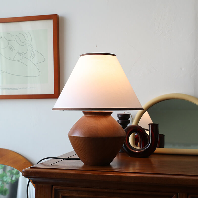 Wabi-sabi Vintage Solid Wood Fabric Table Lamp for Living Room Decor