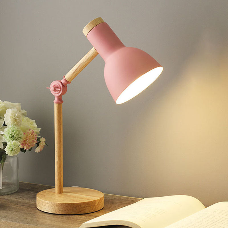 Nordic Iron Semi-Circular Table Lamp with Wooden Base for Study Room