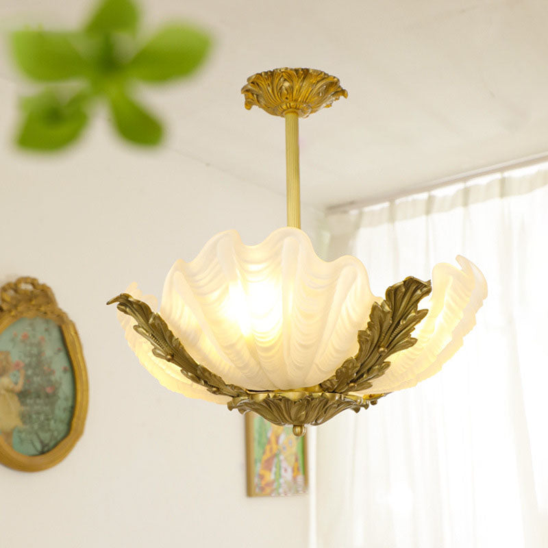 Elegant Brass and Glass 3/4 Light Shell Chandelier for Living Room