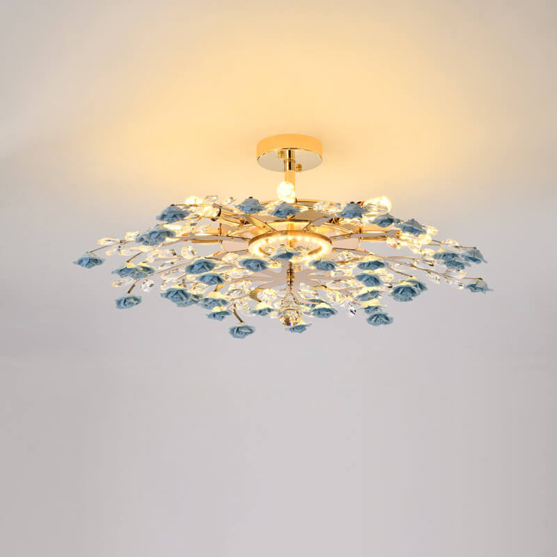Elegant Rose Gold Iron Ceramic Crystal Chandelier for Dining Room