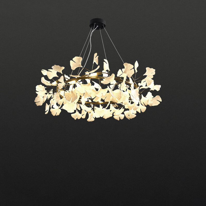 Modern Black Iron Ginkgo 10-Light Acrylic Chandelier for Living Room