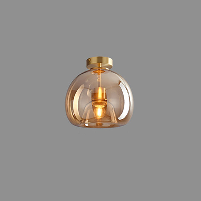 Modern Nordic Round Glass and Iron Semi-Flush Mount Ceiling Light for Living Room
