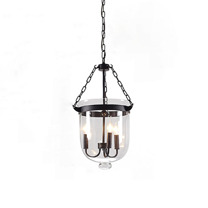 Rustic Iron 3-Light Round Glass Bucket Candelabra Chandelier for Living Room