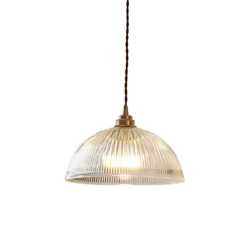Sleek Clear Glass Dome Brass Pendant Light for Modern Dining Room