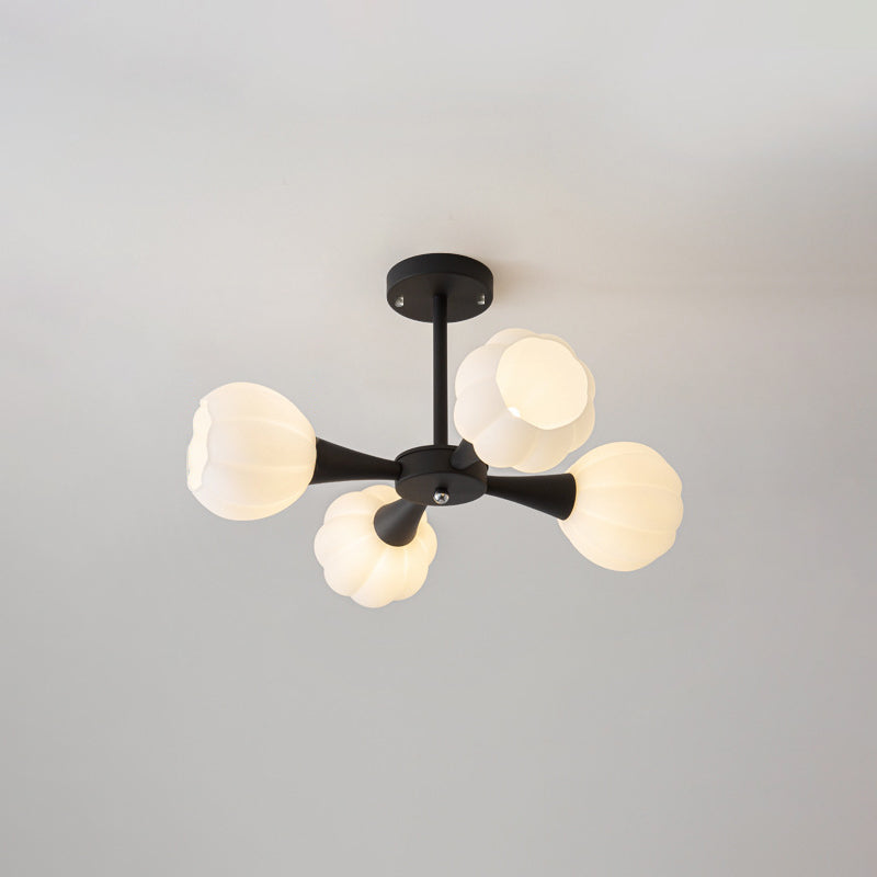 Minimalist Cream Iron & Glass Flower Chandelier for Living Room 4/6 Light