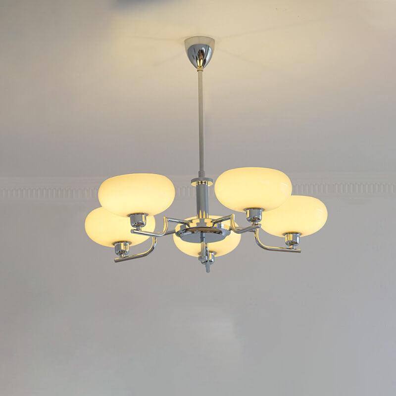Traditional Vintage Milk White Glass Dome Chrome 3/5 Light Chandelier