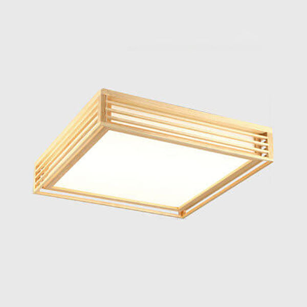 Natural Wood Square LED Flush Mount Ceiling Light for Japanese Tatami Room