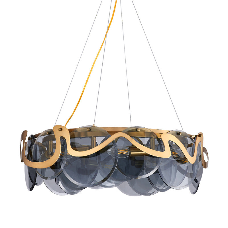 Modern Gold Finish Glass Cloud Texture Chandelier for Living Room 8/10 Lights