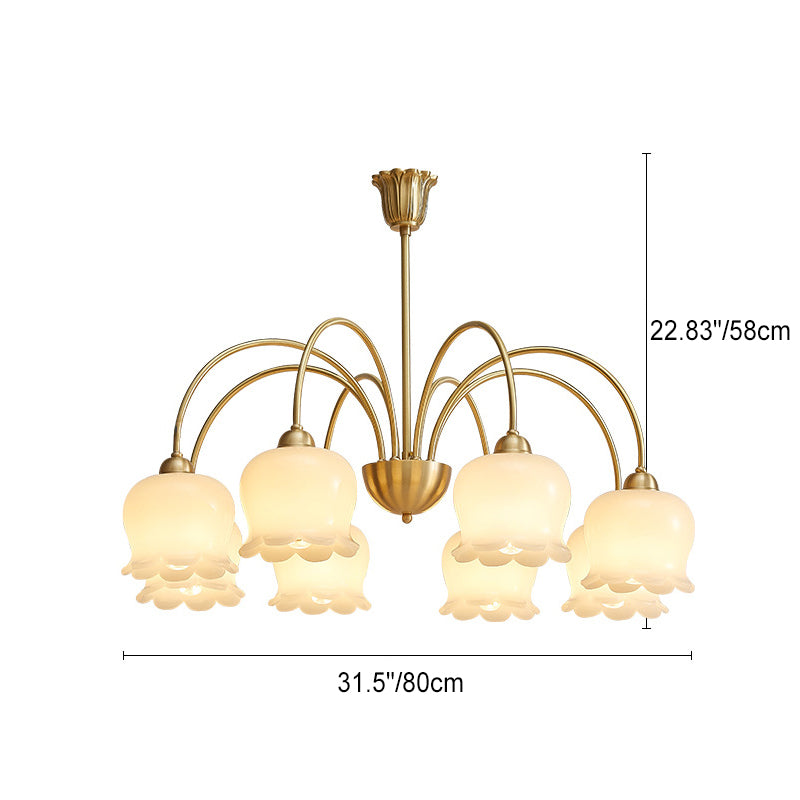 Vintage Floral Copper Glass Chandelier Light Fixture for Elegant Living Room