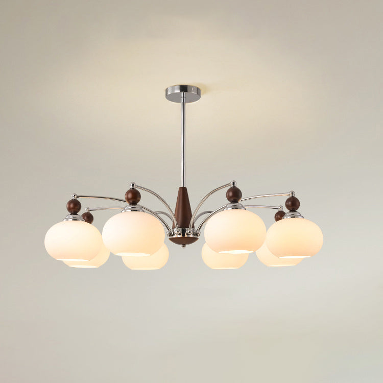 Modern Wood and Glass Round Chandelier for Living Room, 3/5/6/8 Lights